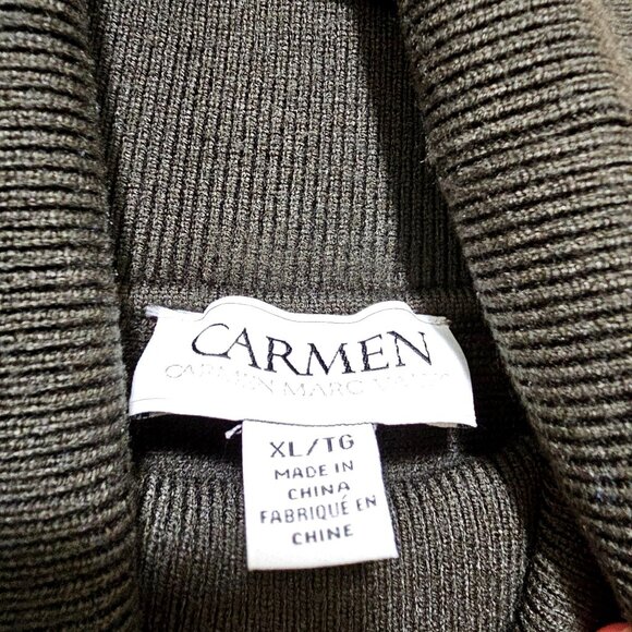 Carmen Marc Valvo Womens XL Fringe Hem Turtleneck Sweater In Dark Olive Green Vi - Picture 3 of 7